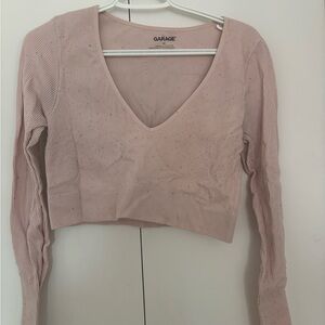 Garage Ribbed V-Neck Crop Tops Set